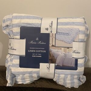 Brooks brothers blue striped quilted cotton line shams NWT